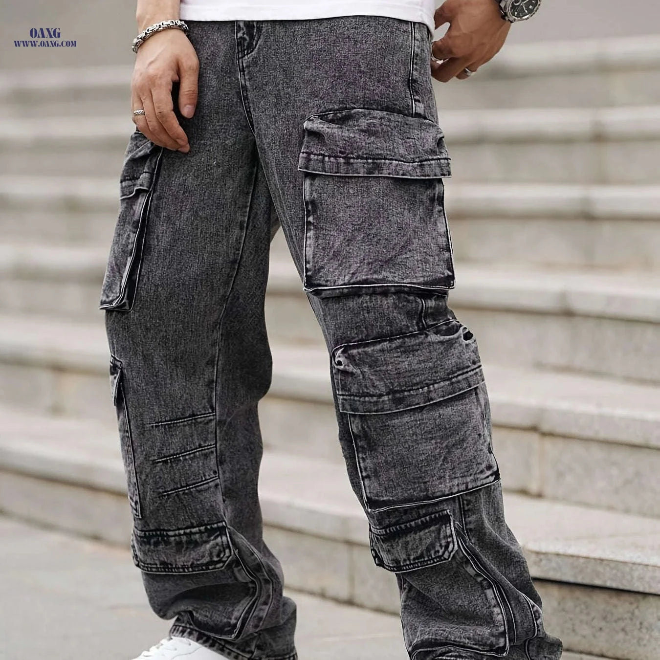 Stylish Men's Faded Denim Jeans - Casual Loose Fit for All Seasons   OAXG Dark Gray / FR XS