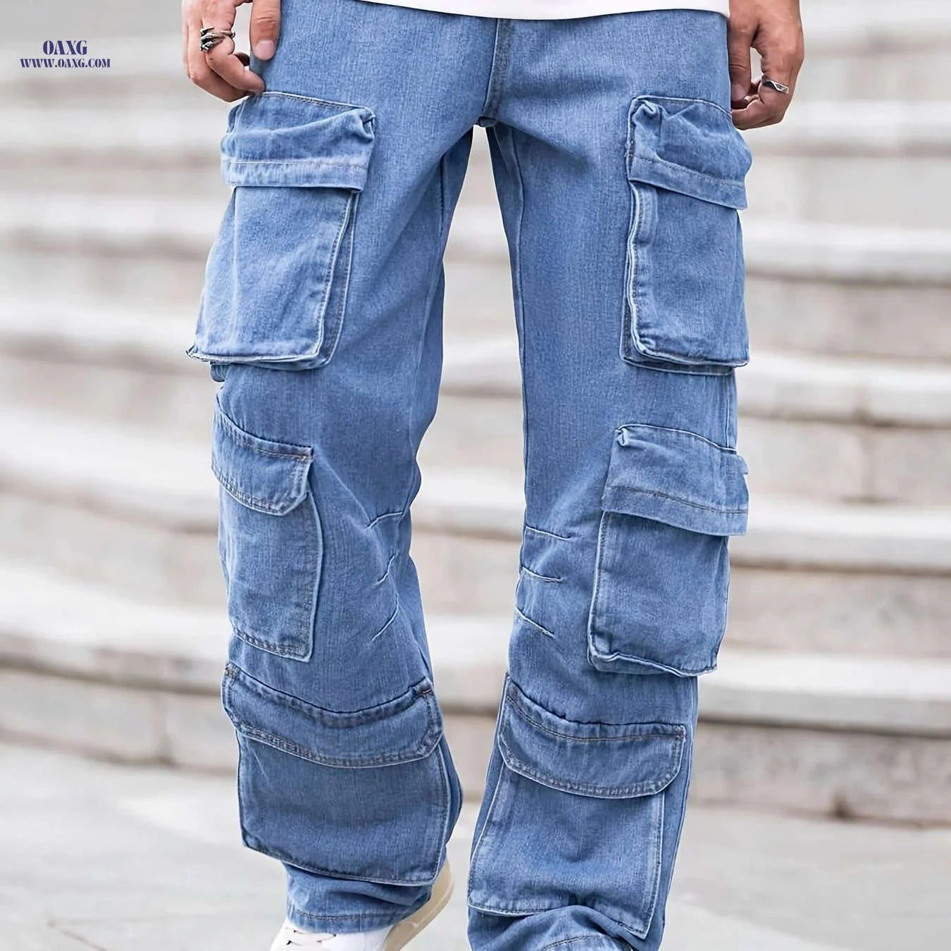 Stylish Men's Faded Denim Jeans - Casual Loose Fit for All Seasons   OAXG Dark Gray / FR XS