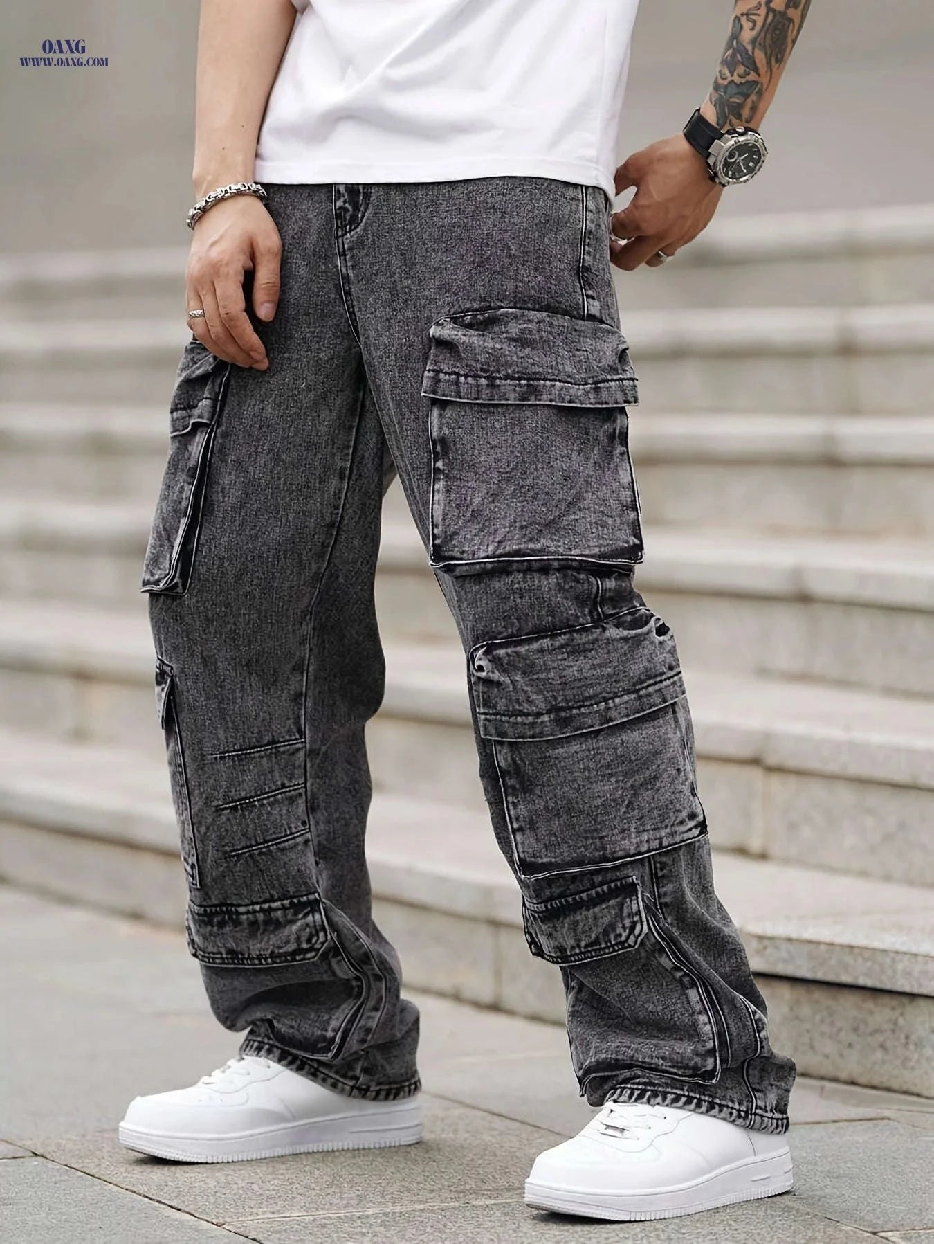 Stylish Men's Faded Denim Jeans - Casual Loose Fit for All Seasons   OAXG 