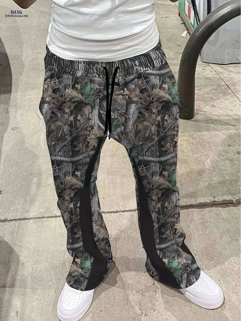 Stylish Men's Flared Pants - Casual Print with Pockets & Drawstring   OAXG 