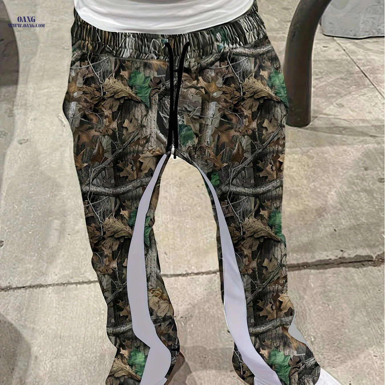 Stylish Men's Flared Pants - Casual Print with Pockets & Drawstring   OAXG 