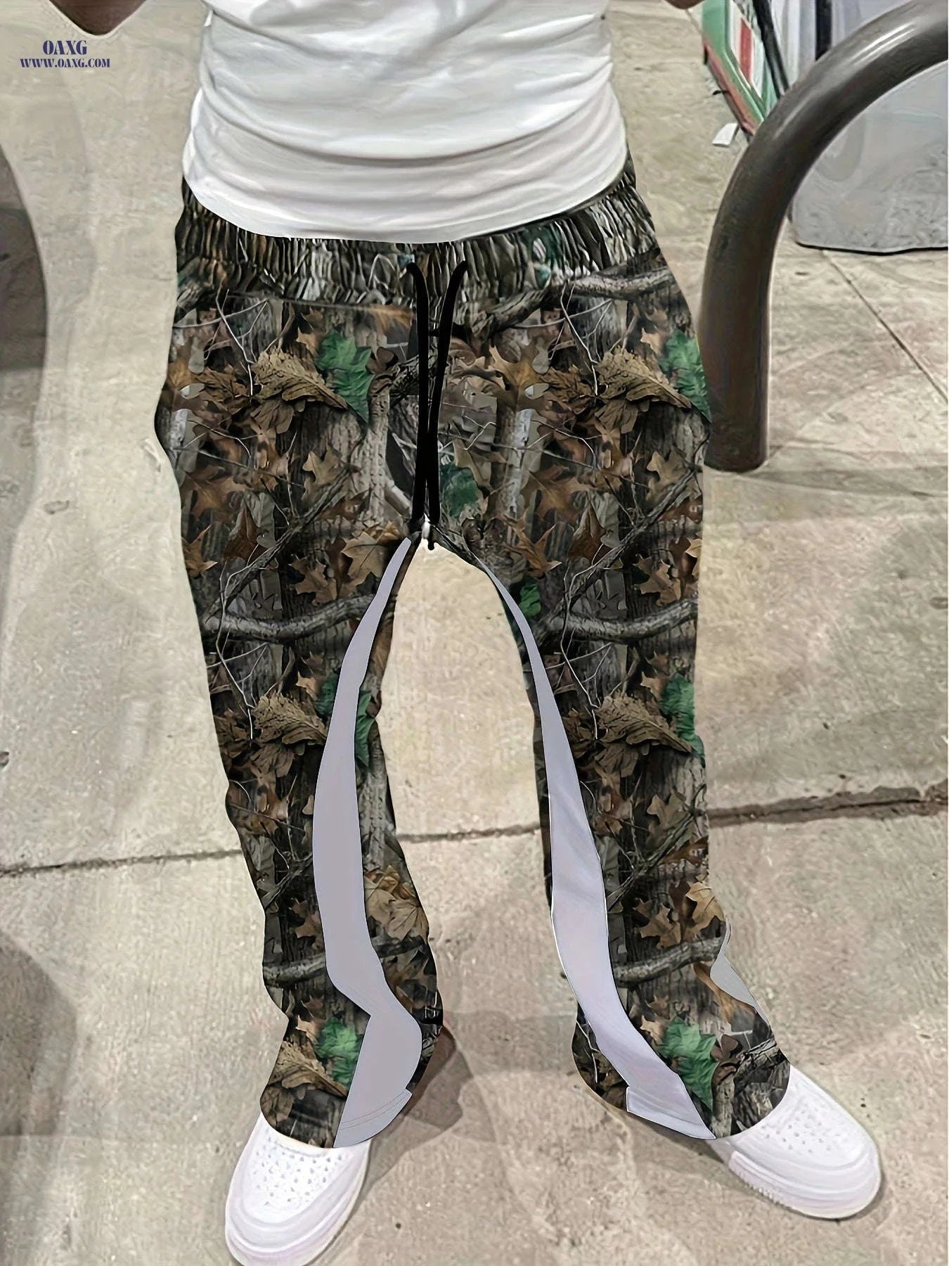 Stylish Men's Flared Pants - Casual Print with Pockets & Drawstring   OAXG 