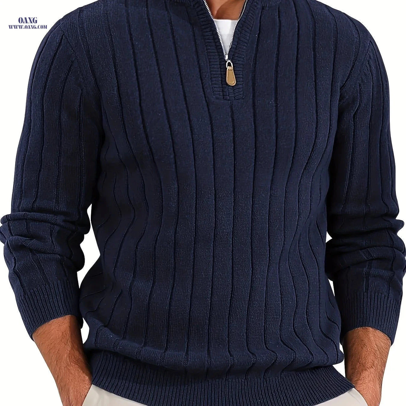 Stylish Men's Half-Zip Knitted Sweater - Casual Retro for Fall/Winter   OAXG 
