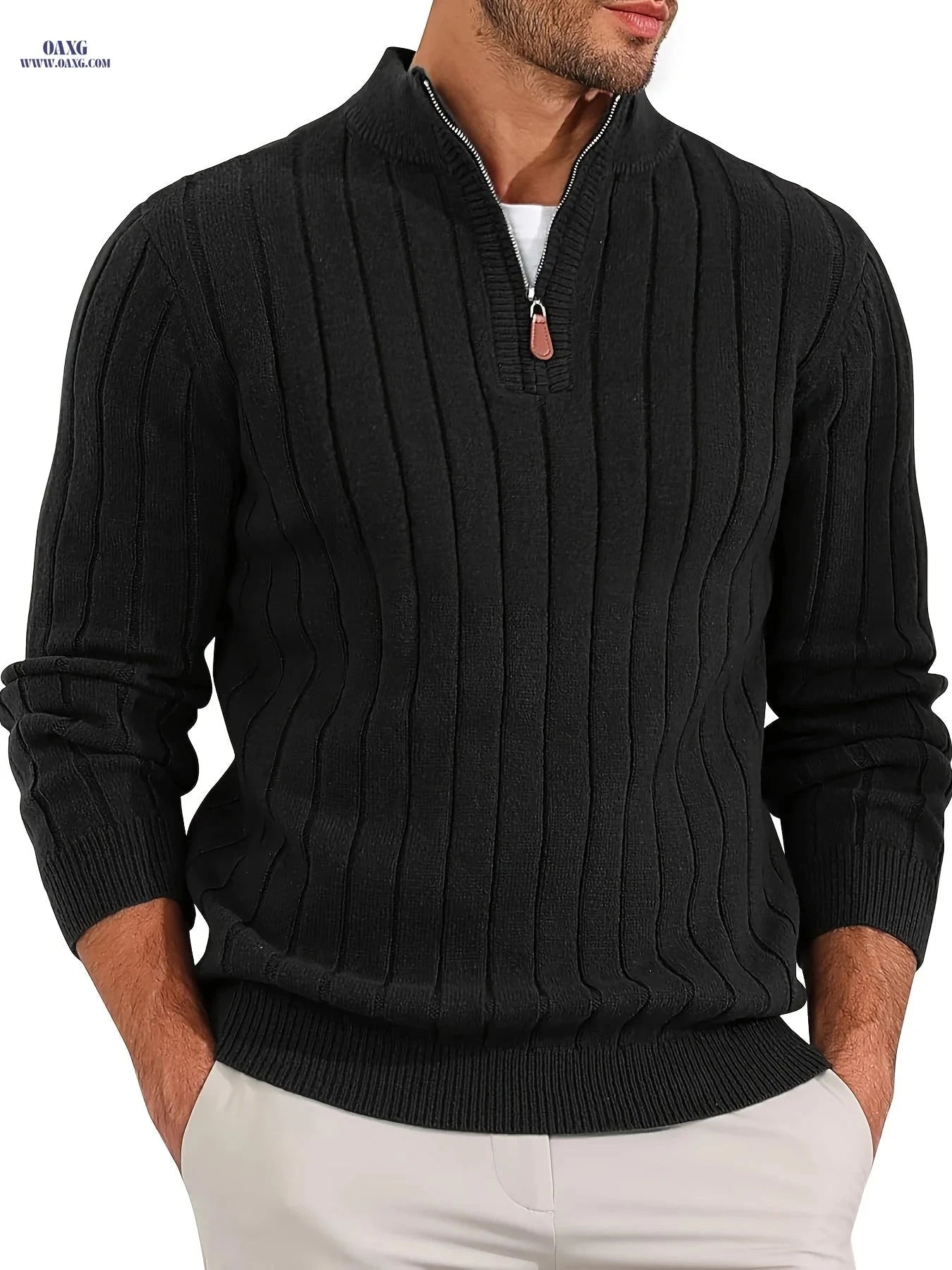 Stylish Men's Half-Zip Knitted Sweater - Casual Retro for Fall/Winter   OAXG 
