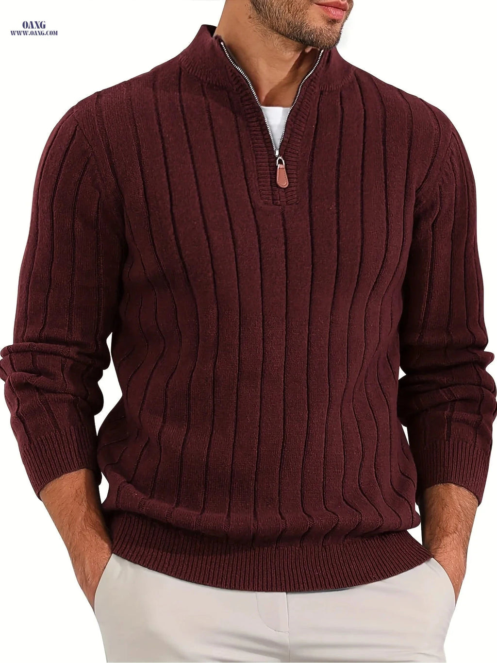 Stylish Men's Half-Zip Knitted Sweater - Casual Retro for Fall/Winter   OAXG 