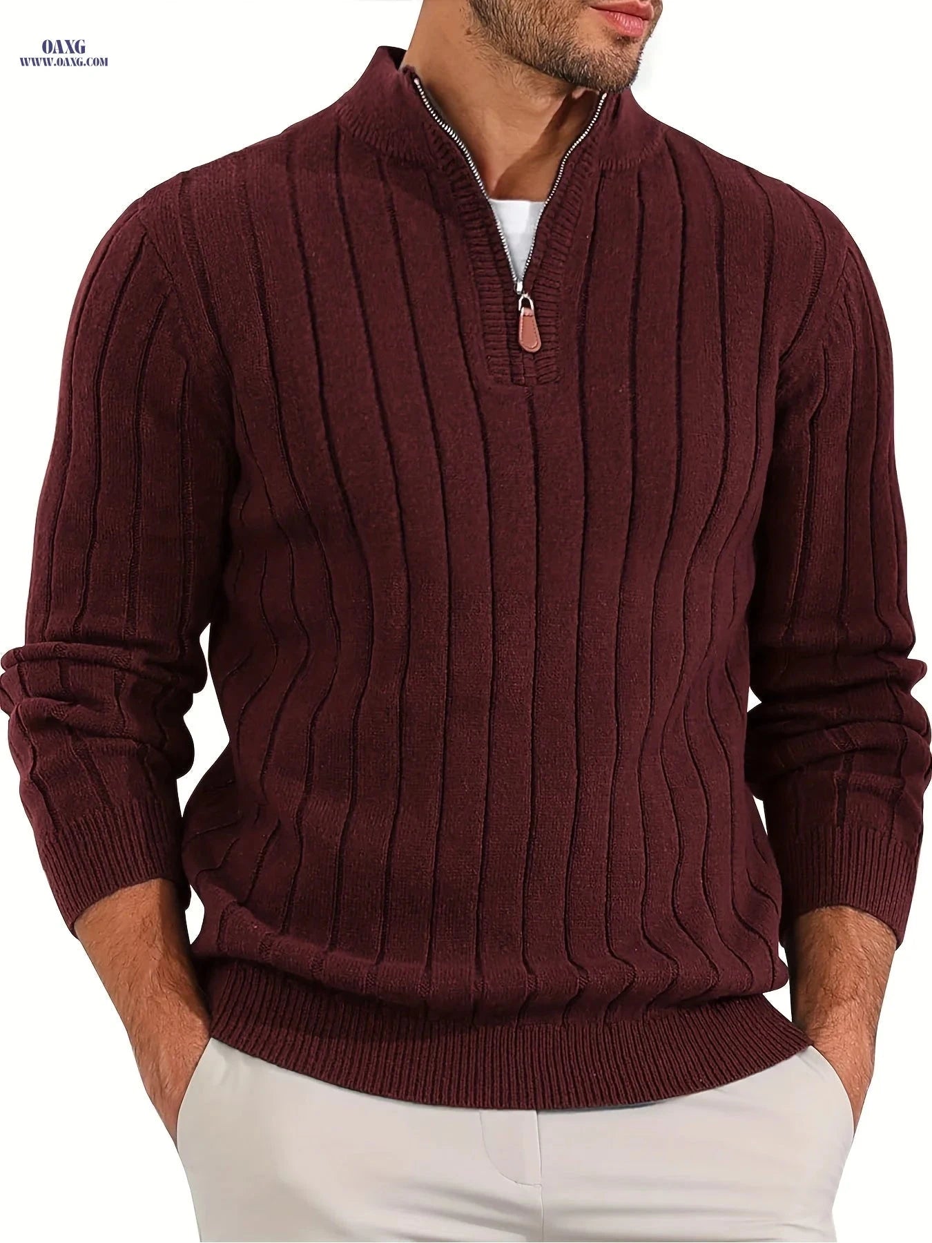 Stylish Men's Half-Zip Knitted Sweater - Casual Retro for Fall/Winter   OAXG 