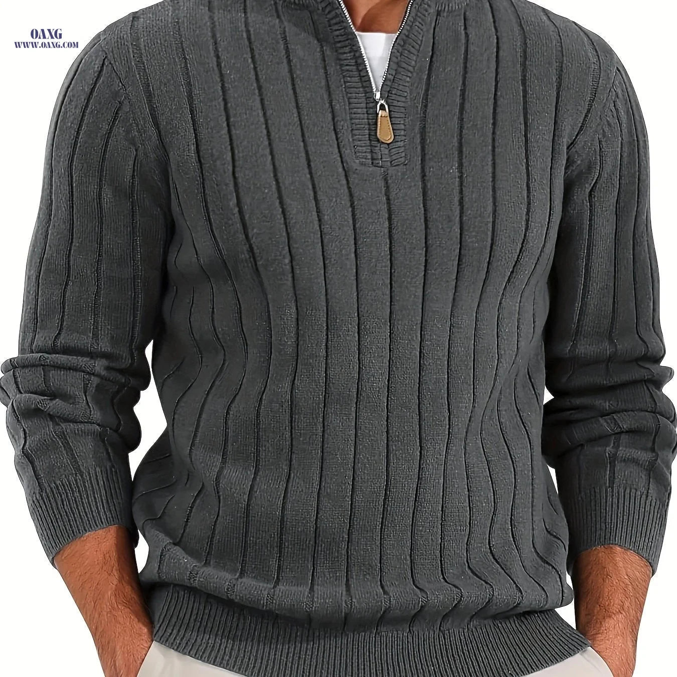 Stylish Men's Half-Zip Knitted Sweater - Casual Retro for Fall/Winter   OAXG 