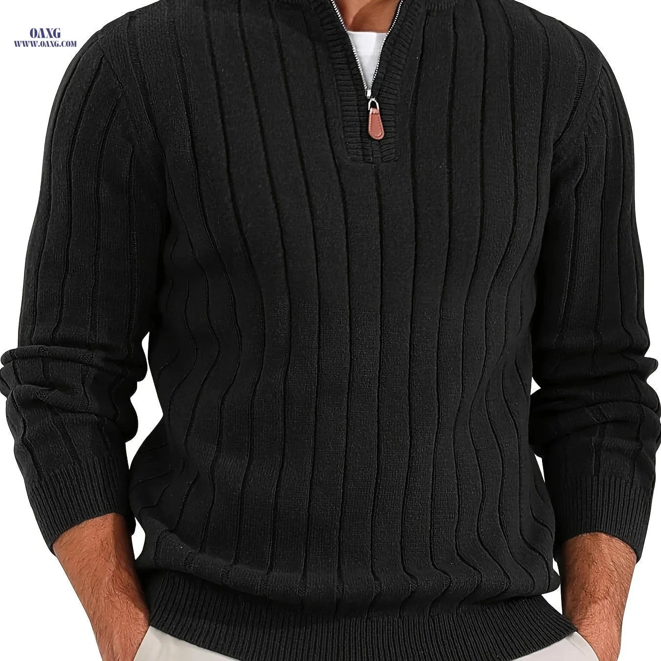Stylish Men's Half-Zip Knitted Sweater - Casual Retro for Fall/Winter   OAXG 