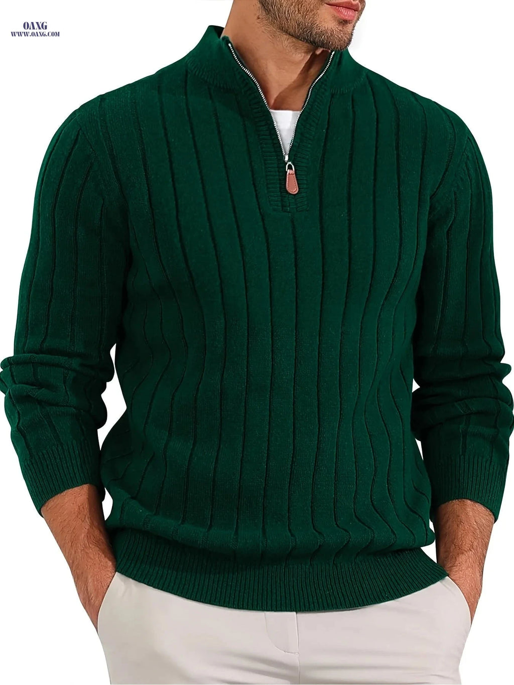 Stylish Men's Half-Zip Knitted Sweater - Casual Retro for Fall/Winter   OAXG 