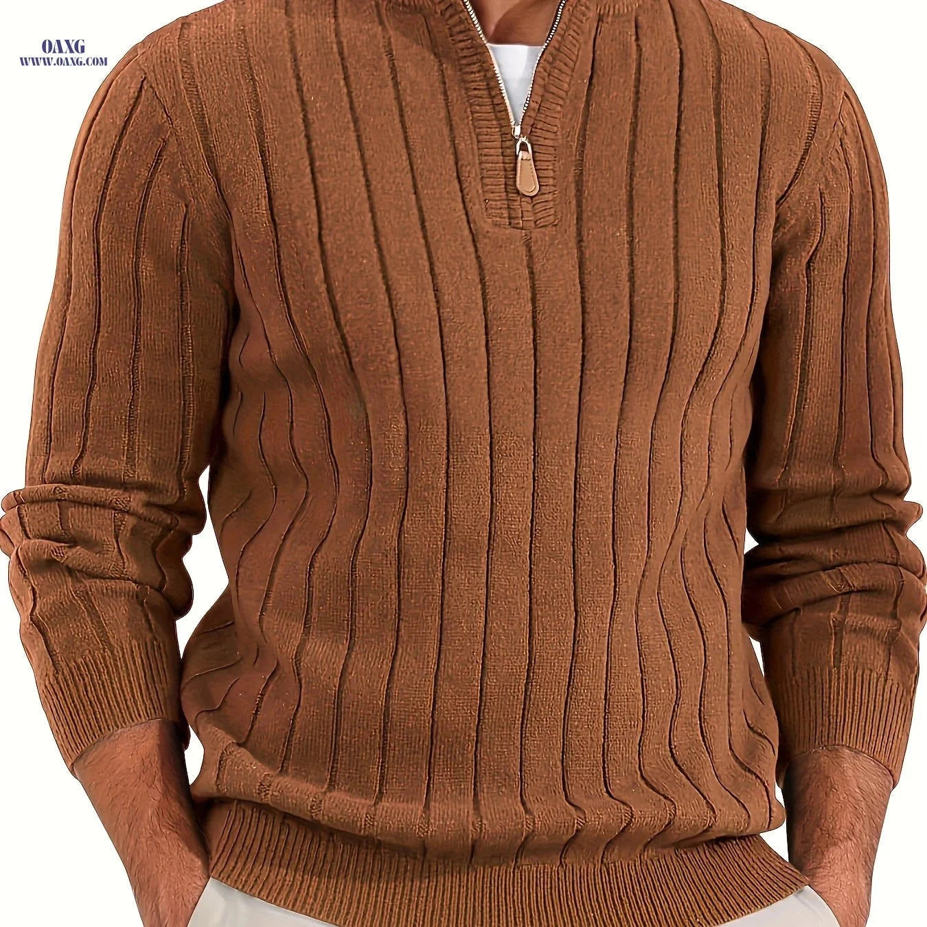 Stylish Men's Half-Zip Knitted Sweater - Casual Retro for Fall/Winter   OAXG 