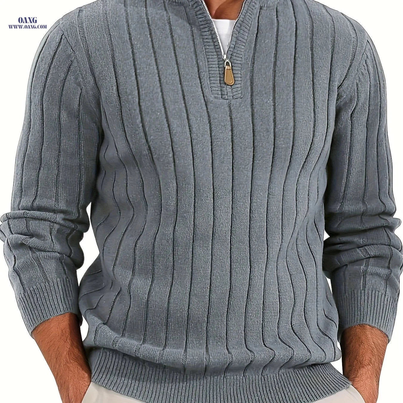 Stylish Men's Half-Zip Knitted Sweater - Casual Retro for Fall/Winter   OAXG 