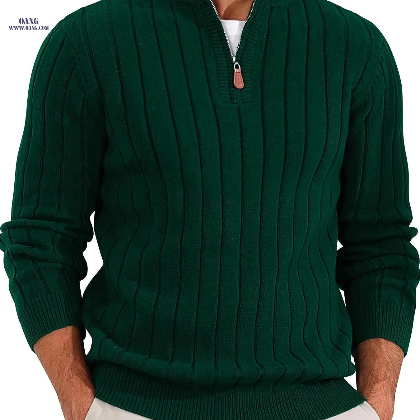 Stylish Men's Half-Zip Knitted Sweater - Casual Retro for Fall/Winter   OAXG 