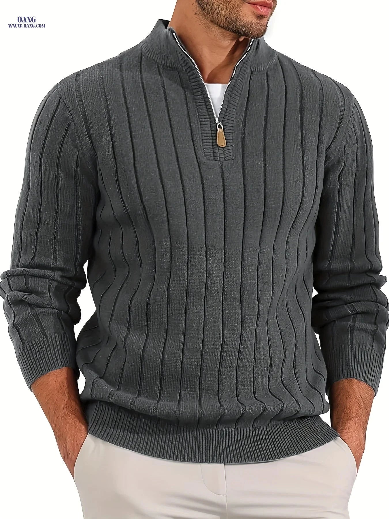 Stylish Men's Half-Zip Knitted Sweater - Casual Retro for Fall/Winter   OAXG 