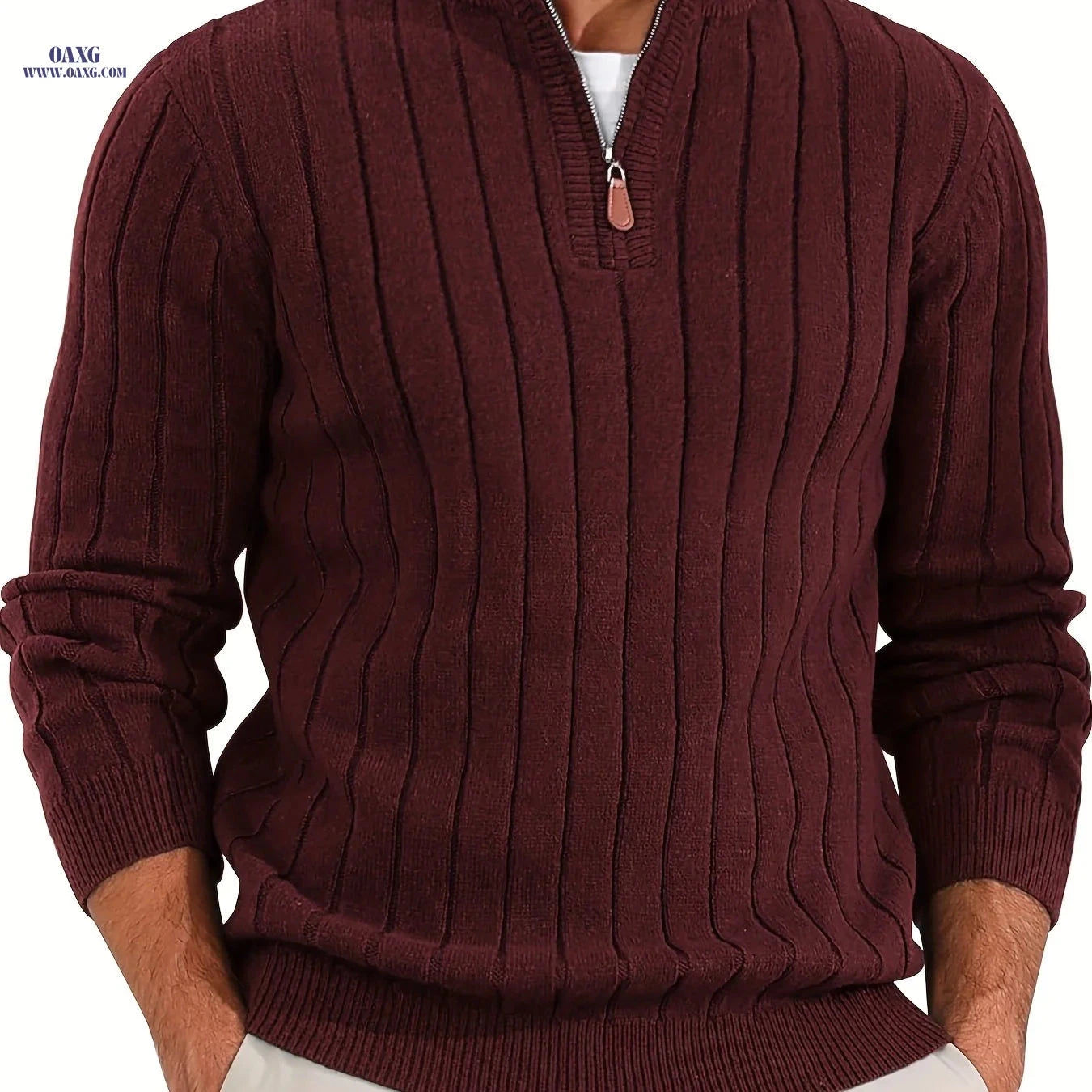 Stylish Men's Half-Zip Knitted Sweater - Casual Retro for Fall/Winter   OAXG 