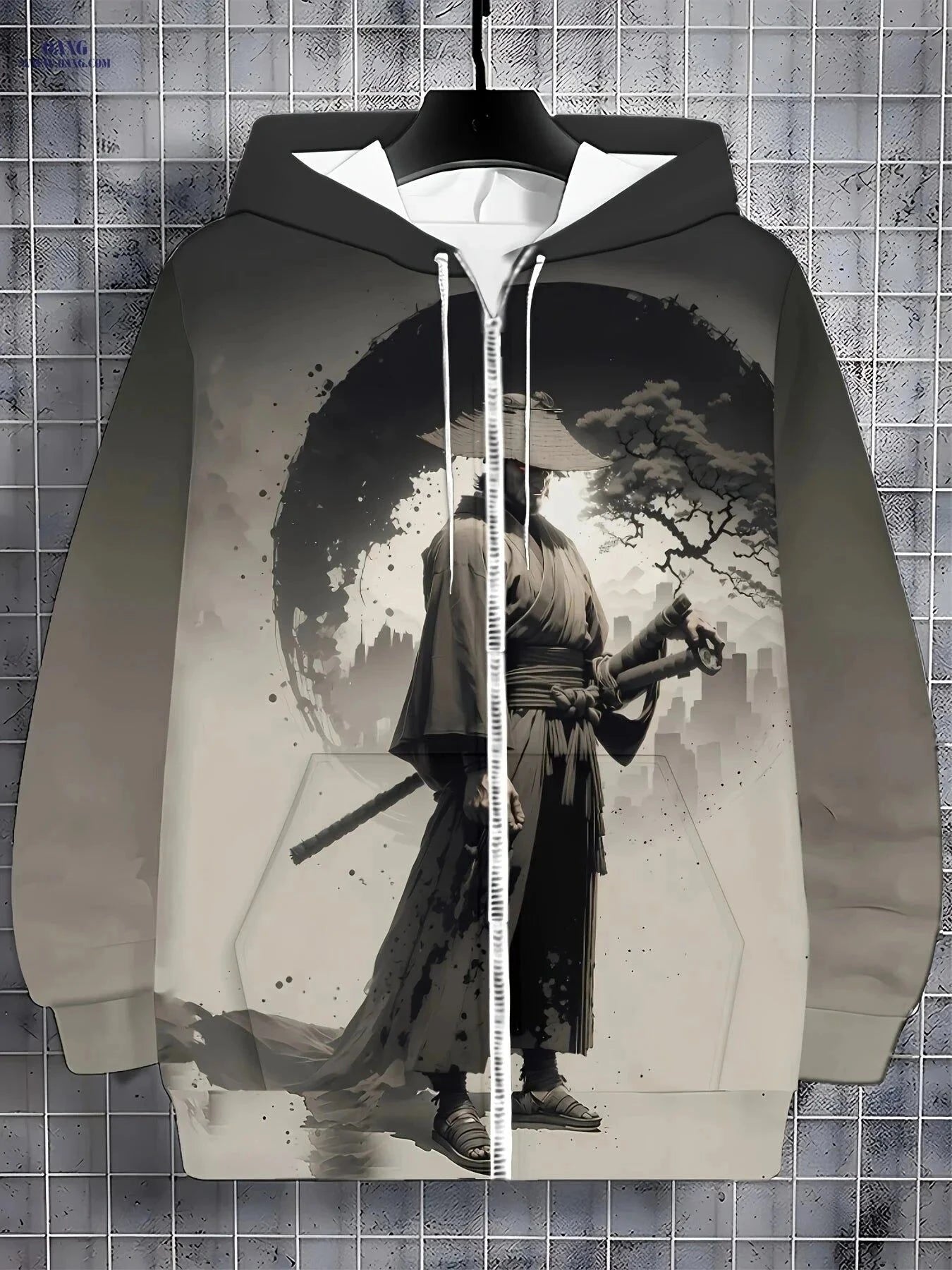 Stylish Men's Hooded Jacket - Samurai Print, Zip-Up Design for Fall   OAXG 【Multicolor】 / FR M