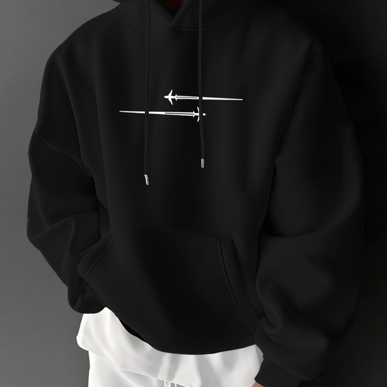 Stylish Men's Hoodie with Drawstring & Trendy Slogan - Casual Top   OAXG Black / FR S