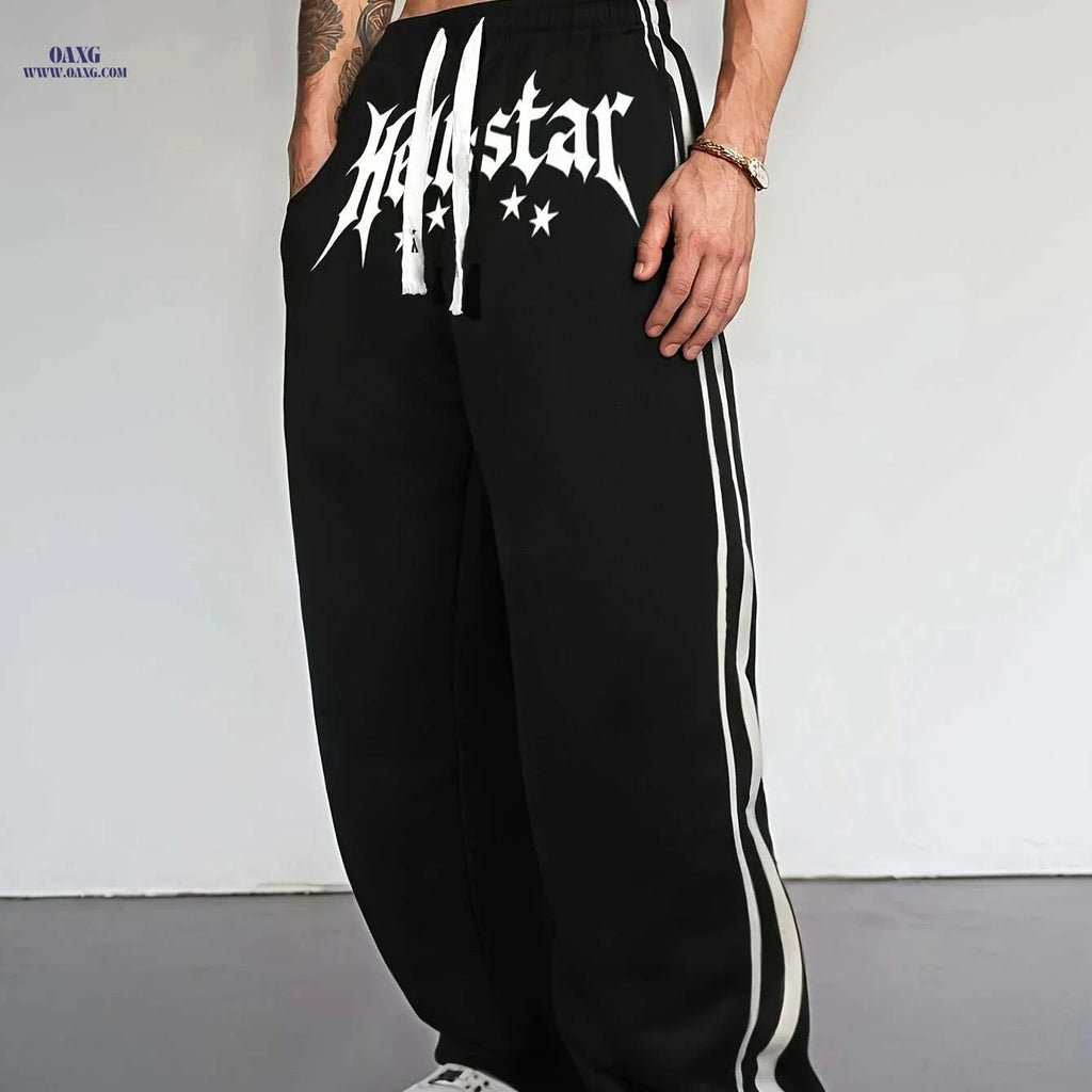 Stylish Men's Jogger Pants - Comfortable Fit with Bold Print Design   OAXG Black / S
