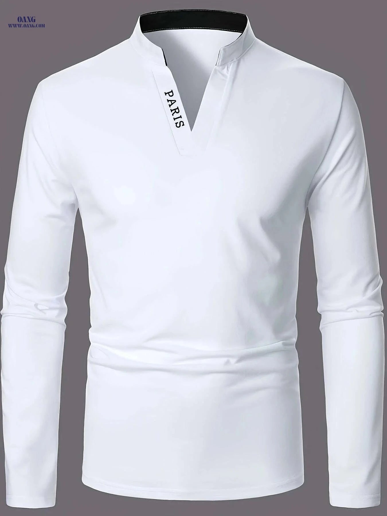 Stylish Men's Long-Sleeve Casual Shirt - Small Stand-Up Collar   OAXG 