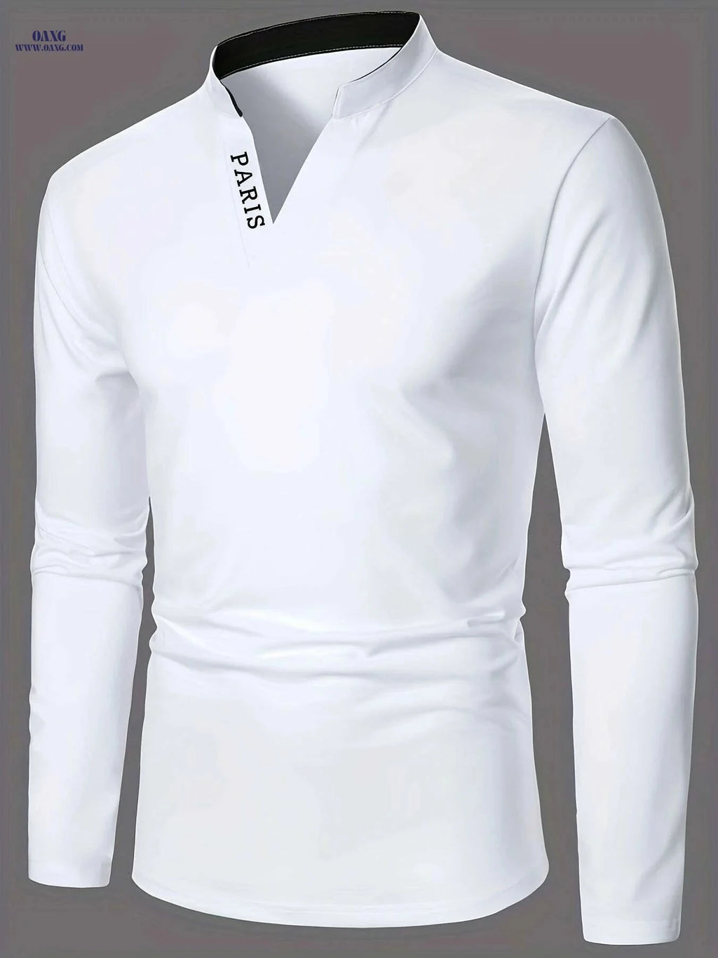 Stylish Men's Long-Sleeve Casual Shirt - Small Stand-Up Collar   OAXG White / S