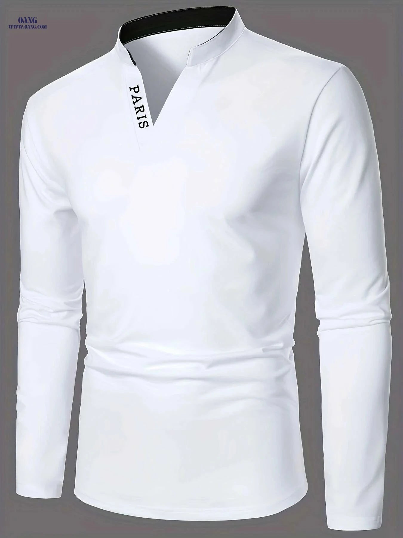 Stylish Men's Long-Sleeve Casual Shirt - Small Stand-Up Collar   OAXG White / S