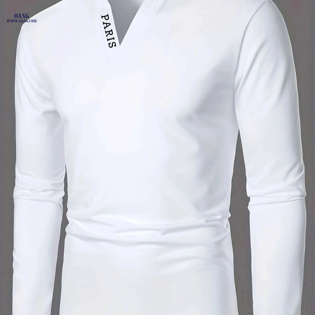 Stylish Men's Long-Sleeve Casual Shirt - Small Stand-Up Collar   OAXG White / S