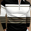 Stylish Men's Long-Sleeve Polo Shirt - Zipper, Striped Print Design   OAXG Mixed Color / FR M