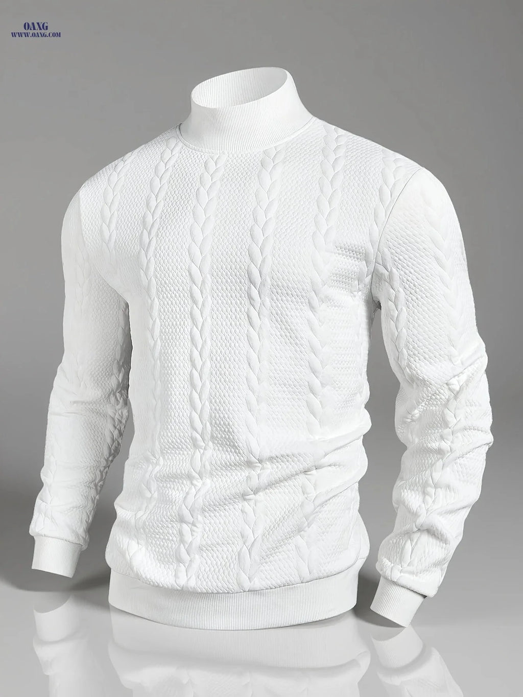 Stylish Men's Long-Sleeve Sweatshirt - High Collar, Casual Knit Top   OAXG 