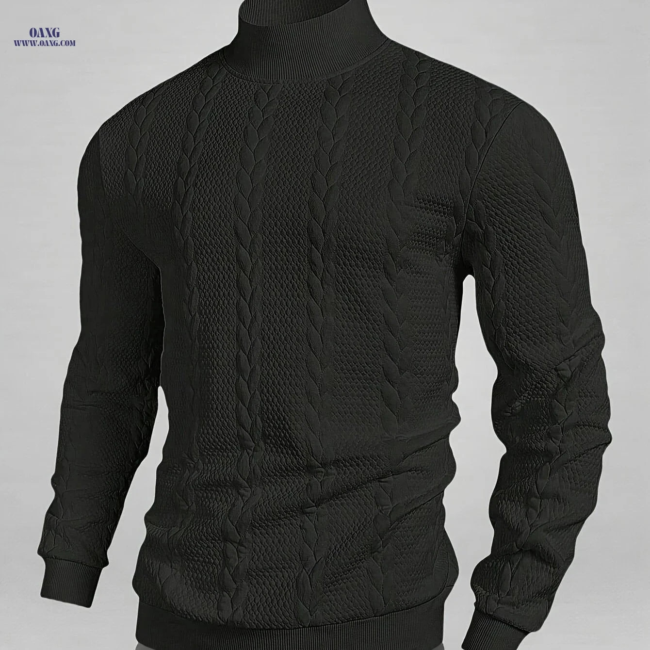 Stylish Men's Long-Sleeve Sweatshirt - High Collar, Casual Knit Top   OAXG 