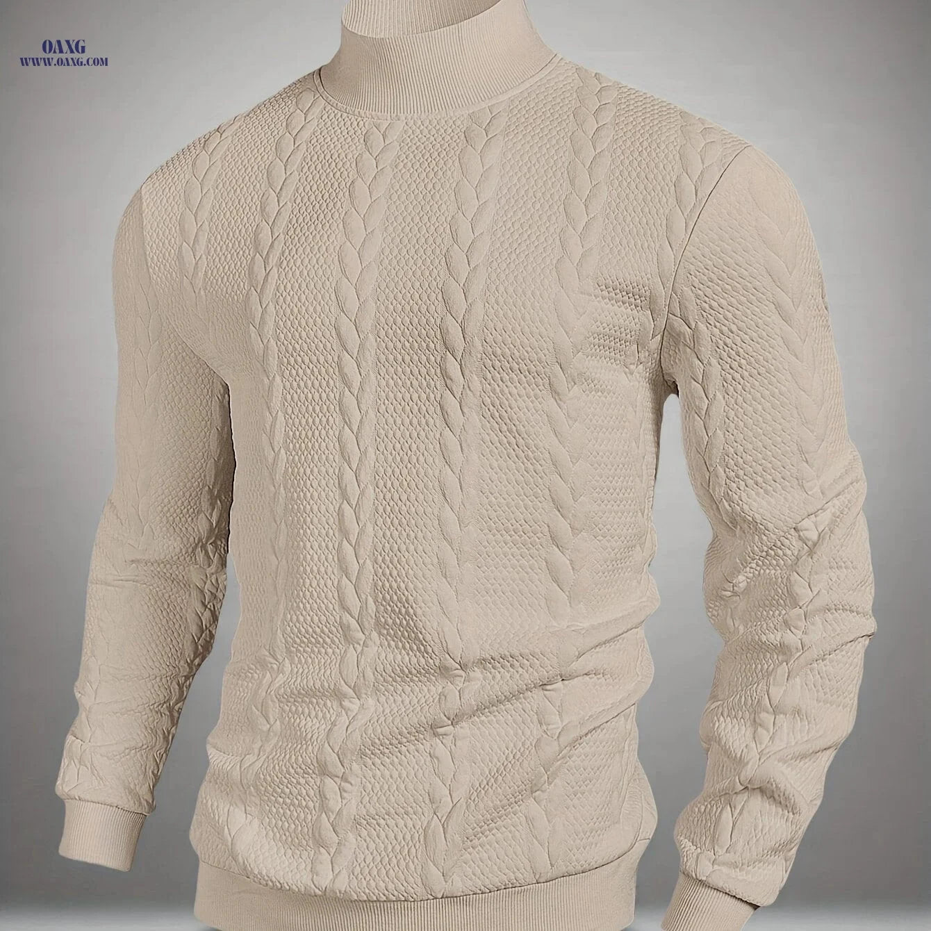 Stylish Men's Long-Sleeve Sweatshirt - High Collar, Casual Knit Top   OAXG 