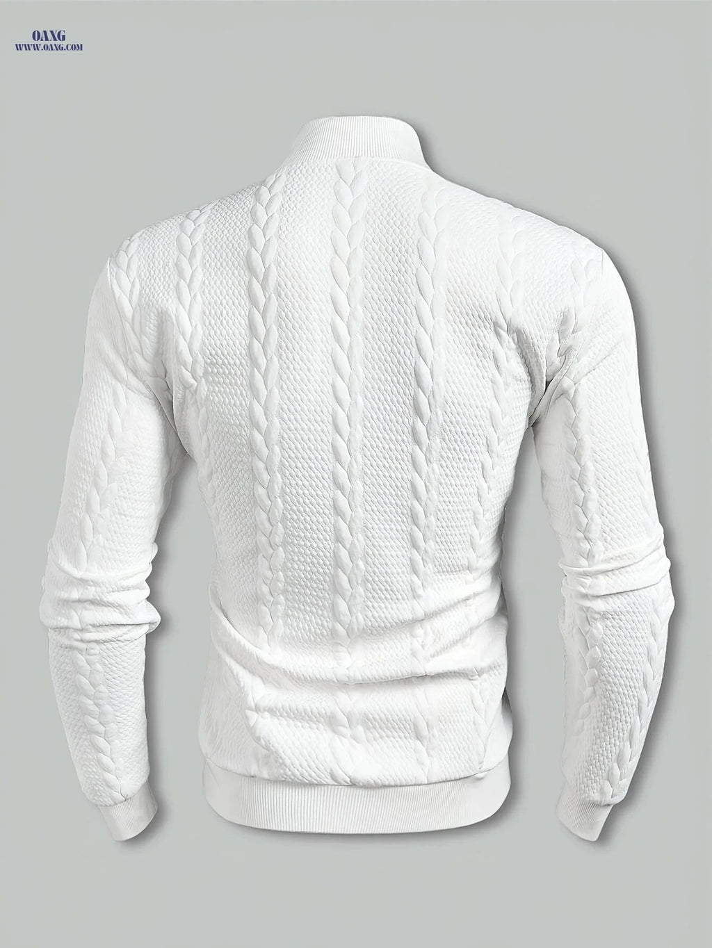 Stylish Men's Long-Sleeve Sweatshirt - High Collar, Casual Knit Top   OAXG White / FR S