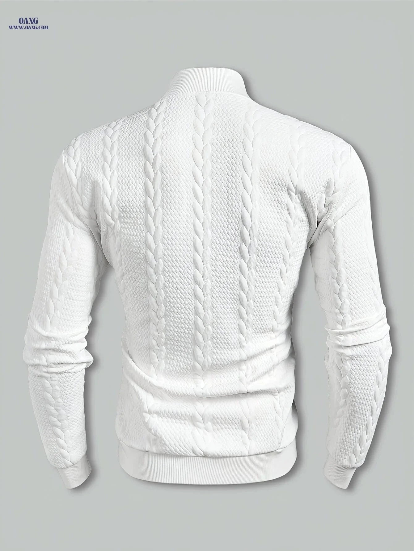 Stylish Men's Long-Sleeve Sweatshirt - High Collar, Casual Knit Top   OAXG White / FR S