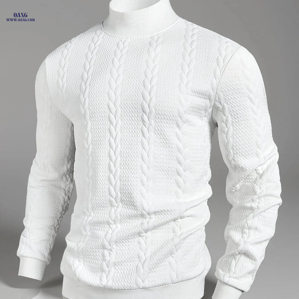 Stylish Men's Long-Sleeve Sweatshirt - High Collar, Casual Knit Top   OAXG White / FR S