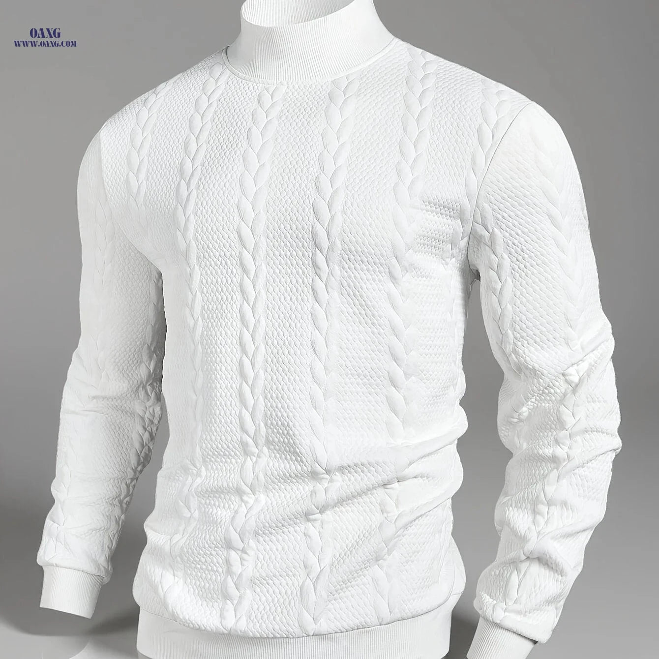 Stylish Men's Long-Sleeve Sweatshirt - High Collar, Casual Knit Top   OAXG White / FR S