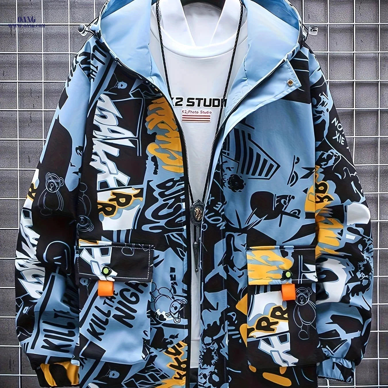 Stylish Men's Mid-Length Windbreaker Jacket - Hooded & Versatile   OAXG 