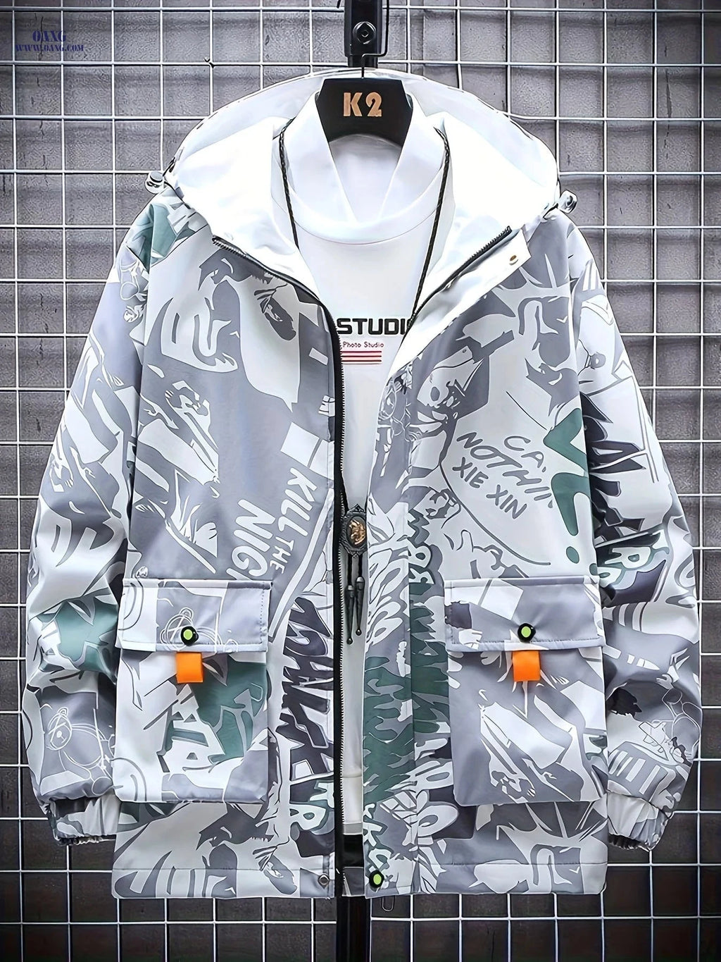 Stylish Men's Mid-Length Windbreaker Jacket - Hooded & Versatile   OAXG 