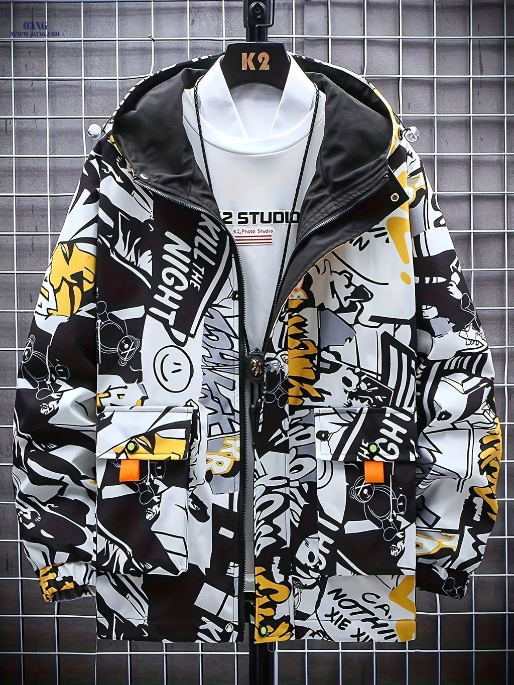 Stylish Men's Mid-Length Windbreaker Jacket - Hooded & Versatile   OAXG Black / FR XS