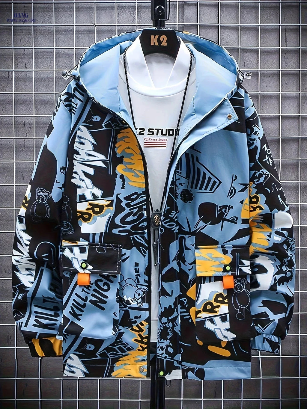 Stylish Men's Mid-Length Windbreaker Jacket - Hooded & Versatile   OAXG 