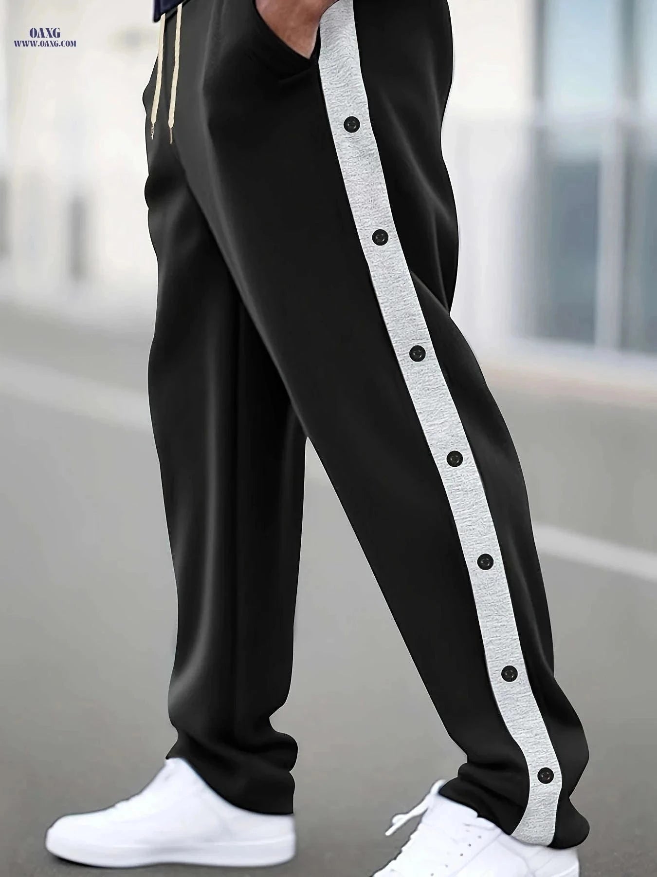 Stylish Men's Multi-Button Casual Pants - Comfortable Drawstring Fit   OAXG Black / FR S