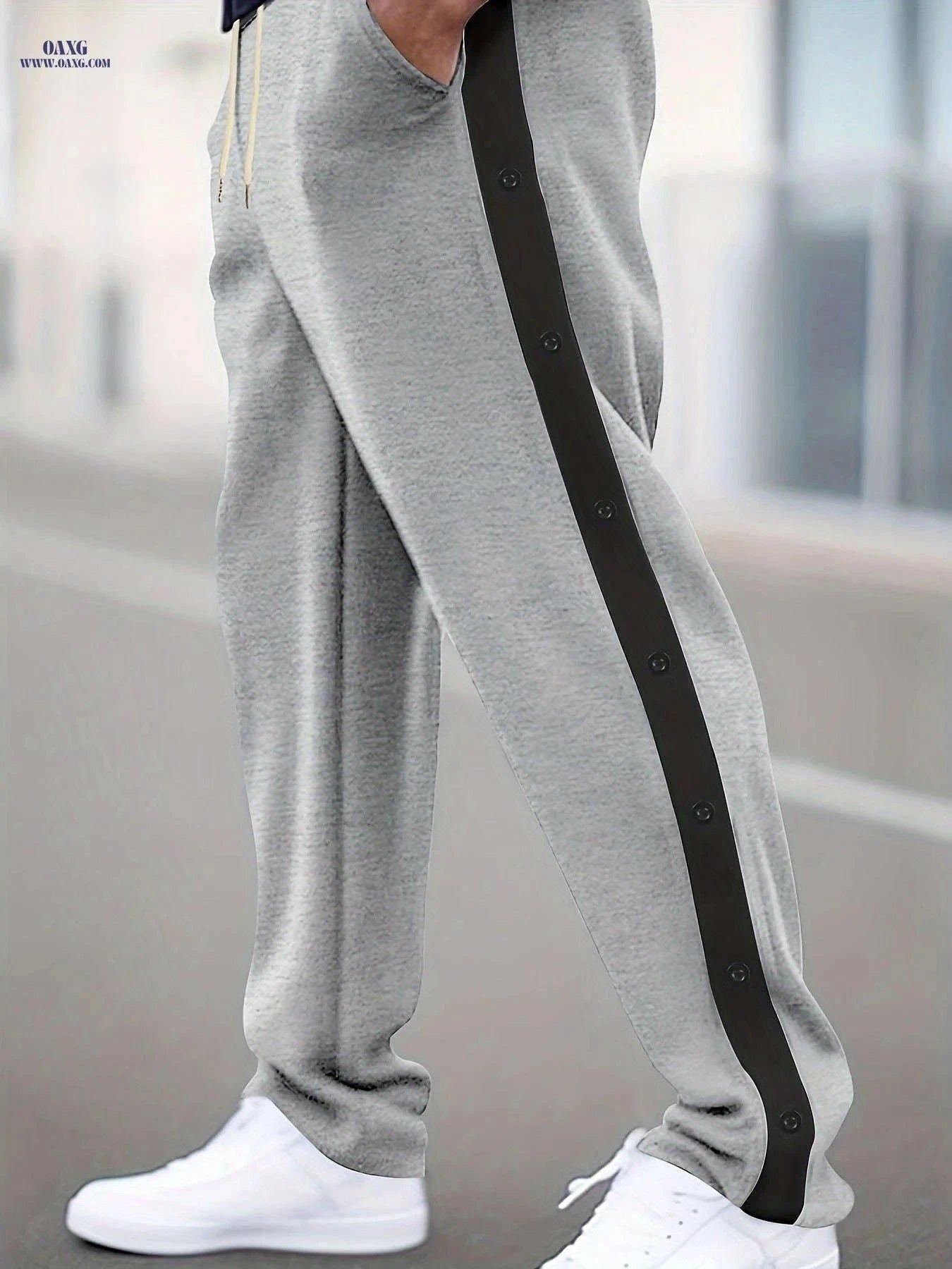 Stylish Men's Multi-Button Casual Pants - Comfortable Drawstring Fit   OAXG Black / FR S