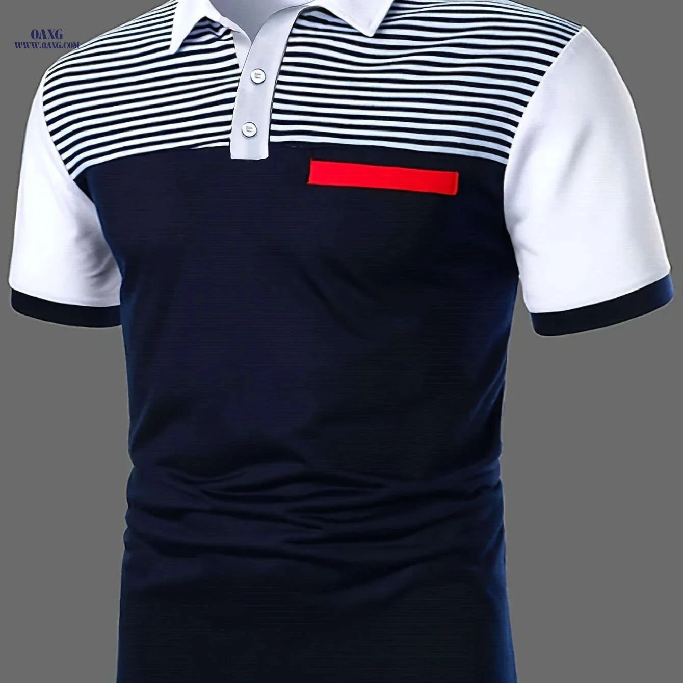 Stylish Men's Polo Shirt - Black and White Striped Casual Fit   OAXG 