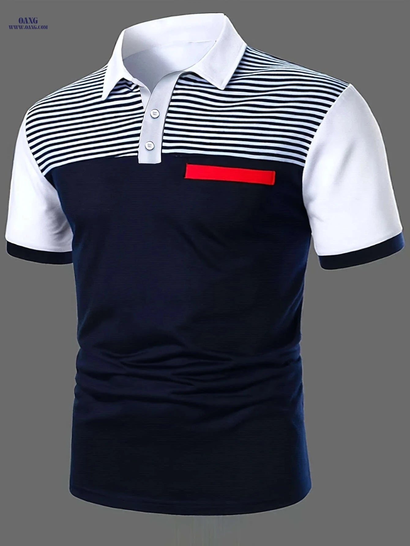 Stylish Men's Polo Shirt - Black and White Striped Casual Fit   OAXG 