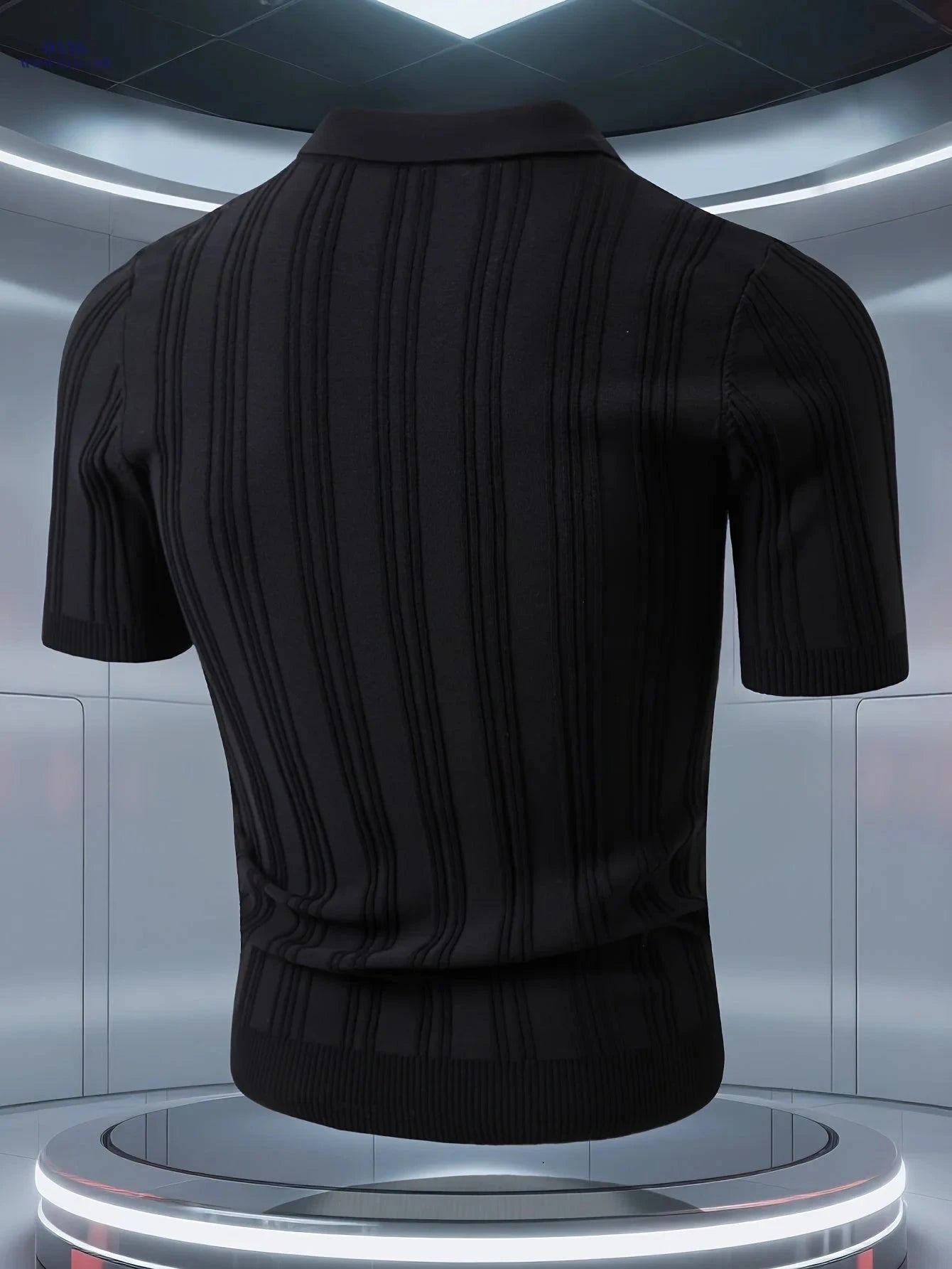 Stylish Men's Polo Shirt - Vertical Stripes, Quarter-Zip Design   OAXG 