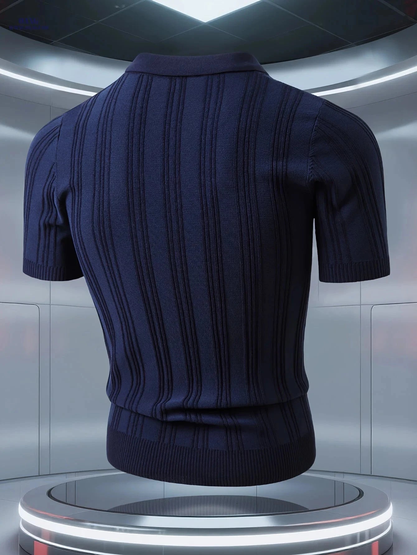 Stylish Men's Polo Shirt - Vertical Stripes, Quarter-Zip Design   OAXG 