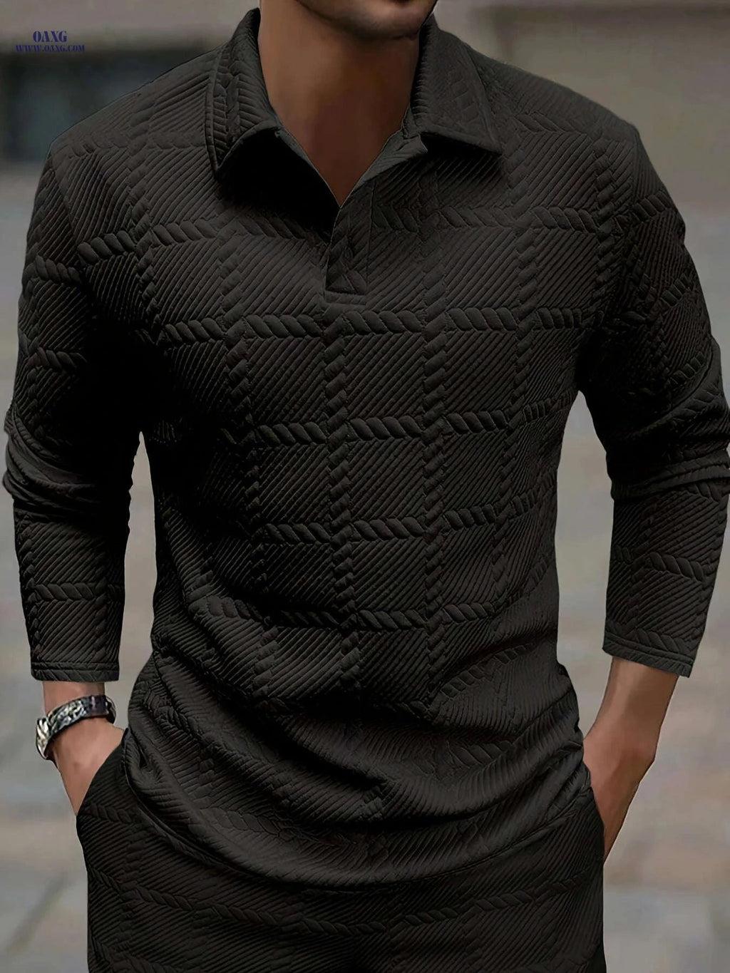 Stylish Men's Polo Shirts - Casual Knitted Jacquard for Spring & Autumn   OAXG 