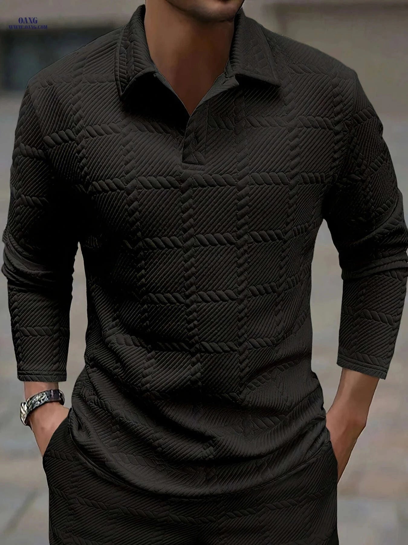 Stylish Men's Polo Shirts - Casual Knitted Jacquard for Spring & Autumn   OAXG 