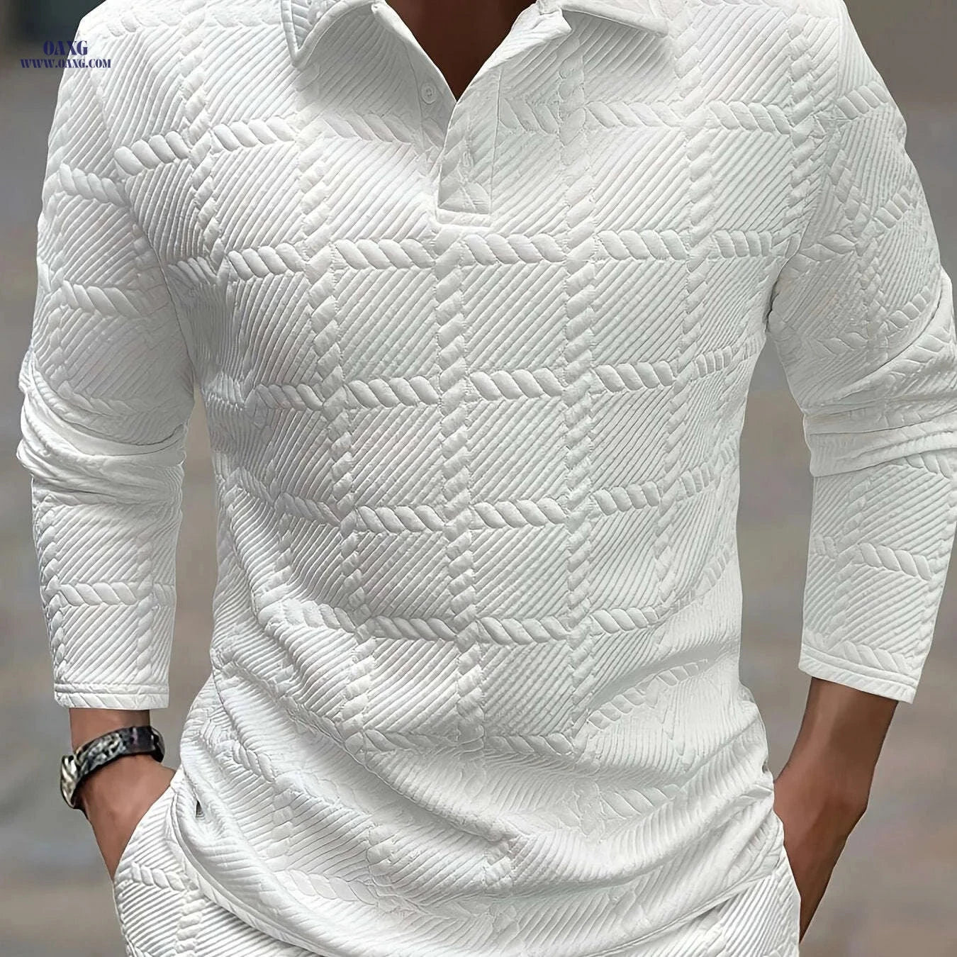 Stylish Men's Polo Shirts - Casual Knitted Jacquard for Spring & Autumn   OAXG White / FR S