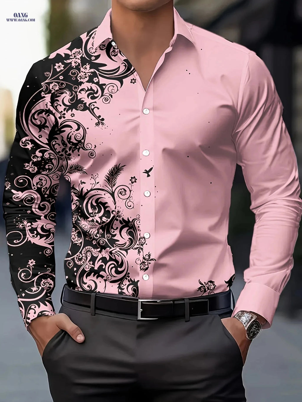 Stylish Men's Print Shirt - Casual Long-Sleeve Button-Up for Spring   OAXG 