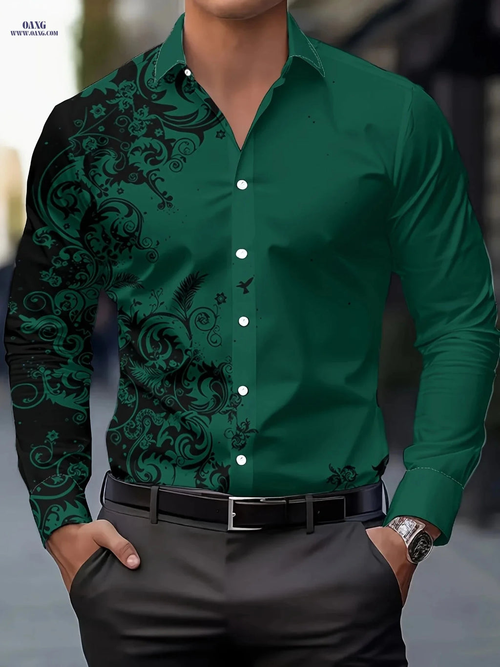 Stylish Men's Print Shirt - Casual Long-Sleeve Button-Up for Spring   OAXG Red / FR S