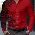 Stylish Men's Print Shirt - Casual Long-Sleeve Button-Up for Spring   OAXG Red / FR S