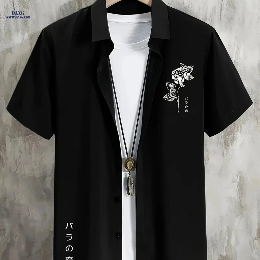 Stylish Men's Short-Sleeve Button-Up Shirt - Perfect for Summer Days   OAXG 